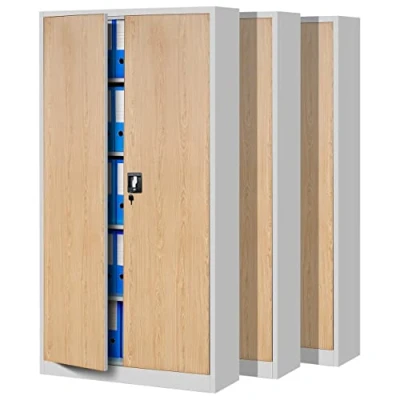Abbildung von Jan Nowak 3er Set Aktenschrank C001 Metallschrank Stahlschrank Werkzeugschrank Büroschrank Lagerschrank Universalschrank Pulverbeschichtung Flügeltüren 185 cm x 90 40 (weiß/holzoptik)