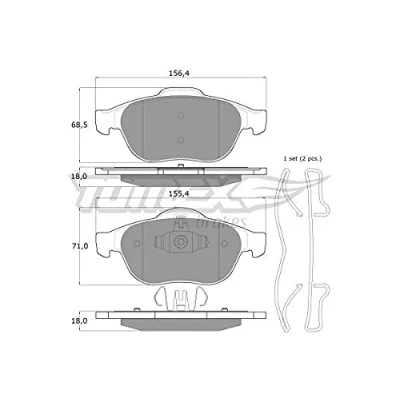 Abbildung von TOMEX brakes TX 13 50 Bremsbelagsatz Vorderachse mit Zubehör RENAULT: Scénic 1, LAGUNA 2, 2 Grandtour