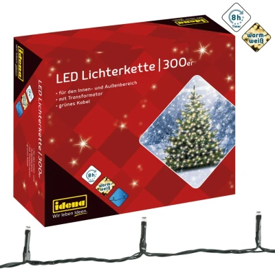 Abbildung von Idena LED Lichterkette 300er, warmweiß, 37,9 m, für Innen und Außen, mit Timerfunktion