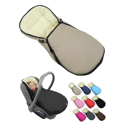 Abbildung von Fußsack für Babyschale [Winterfußsack] Kinderautositz kompatibel mit Maxi Cosi Babyschalen Gruppe 0+ Lammwolle Sitzauflage verstellbar (beige)