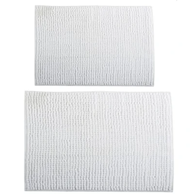 Abbildung von MSV Badteppich 2er Set Badvorleger Duschvorleger Chenille Hochflor Badematte 40x60 cm + 60 x 90 Weiß
