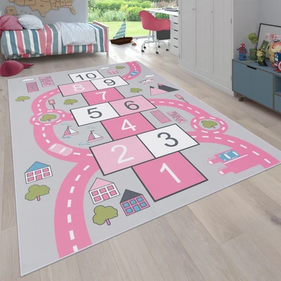 Abbildung von Paco Home Kinderteppich &quot;Bino 569&quot;, rechteckig, Kurzflor, Straßen Spiel Teppich &amp; Motiv Hüpfkästchen &quot;Himmel Hölle&quot;