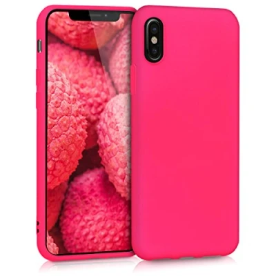 Abbildung von kwmobile Hülle kompatibel mit Apple iPhone X weiches TPU Silikon Case Cover geeignet für kabelloses Laden Neon Pink
