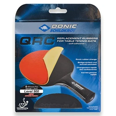 Abbildung von Donic Schildkröt Tischtennis Ersatzbelag QRC Level 900, für blitzschnellen Belagwechsel, 1,9 mm Schwamm, Champion ITTF Belag, 752575, Schwarz/Rot