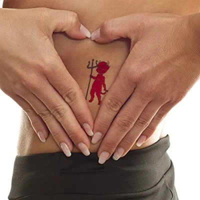 Abbildung von 2 x Teufel Tattoo in rot Hörner und Dreizack Temporary Body (2)