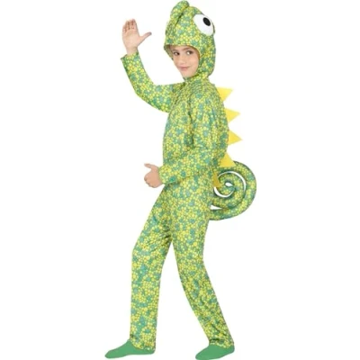 Abbildung von Fiestas Guirca Chamäleon Unisex Jumpsuit für Kinder Grüner Leguan Kuschelanzug Alter 10 12 Jahre Eidechse Pyjama Onesie Jungen u. Mädchen Tier Overall Kostüm Karneval, Fasching
