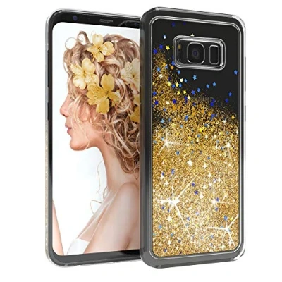 Abbildung von EAZY CASE Hülle kompatibel mit Samsung Galaxy S8 Schutzhülle Flüssig Glitzer, Handyhülle, Schutzhülle, Back Cover Glitter Flüssigkeit, aus TPU/Silikon, Transparent/Durchsichtig, Gold