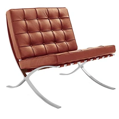 Abbildung von Furnwise Premium Moderner Ledersessel für Wohnzimmer mit Edelstahl poliertem Gestell (Cognac)