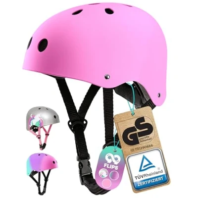 Abbildung von Fahrradhelm Kinder Mädchen ab 3 Jahren mit GS Skaterhelm Pink Helm Skateboard