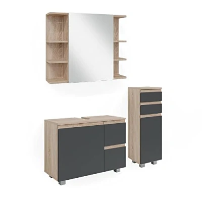 Abbildung von Vicco Badmöbel Set J Shape, Sonoma/Anthrazit, 3 Teile, mit Midischrank
