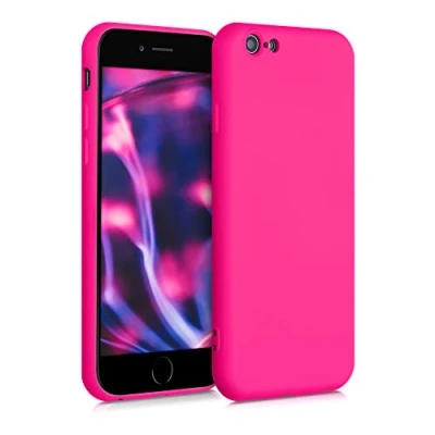Abbildung von kwmobile Hülle kompatibel mit Apple iPhone 6 / 6S gummierte TPU Silikon Handyhülle Schutzhülle für kabelloses Laden Case in Neon Pink