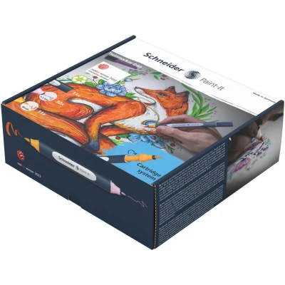 Abbildung von Schneider 040 Paint It Twinmarker Komplettset (Brush Tip &amp; 1,0 mm Rundspitze,farbintensive Tinte auf Wasserbasis,für die Anwendung Papier,Stifte aus 92% recyceltem Kunststoff) 72 Teile, mehrfarbig