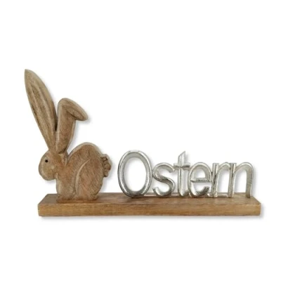 Abbildung von Holz und Metall Hase mit Oster Schriftzug 40 x 26cm Osterdekoration Tisch Deko Osterhase