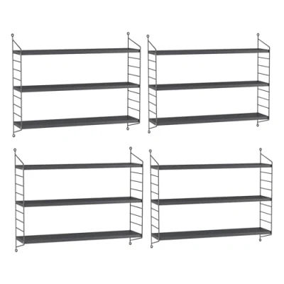 Abbildung von [en.casa] Modulares Wandregal Strängnäs 4er Set Metallregal Dunkelgrau Hängeregal mit 3 Regalböden Badregal Küchenwandregal Wandablage Wohnzimmer