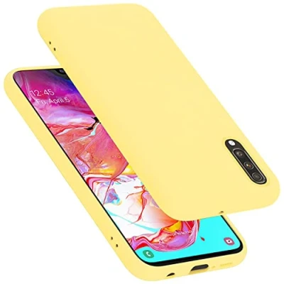 Abbildung von Cadorabo Hülle kompatibel mit Samsung Galaxy A70 / A70s Silikon Handyhülle für Case aus flüssigem stoßfeste dünne TPU Schutzhülle Liquid GELB