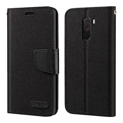 Abbildung von Shantime Xiaomi Pocophone F1 Hülle, Oxford Leder Wallet Case mit Soft TPU Back Cover Magnet Flip für Poco Schwarz