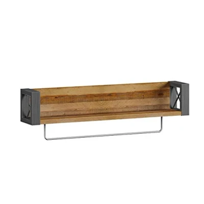 Abbildung von Woodkings® Bad Wandregal Detroit Holz Metall Mix, rustikal, massiv mit Handtuchhalter Badmöbel Regal Badezimmer Badezimmerschrank Wandschrank