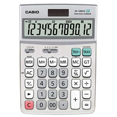 Abbildung von Casio Tischrechner DF 120ECO, 12 stellig, umweltfreundlich, Steuerberechnung, Solar /Batteriebetrieb, farbe