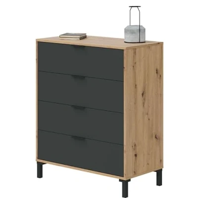 Abbildung von Habitdesign Kommode, Melamin Holz Aluminium, Mediano