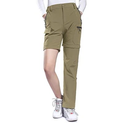 Abbildung von Hiauspor Damen Zip Off Wanderhose Atmungsaktiv Trekkinghose Schnell Trockend Abnehmbar Outdoorhose Stretch Funktionshose Sommer Hosen (Khaki, S)