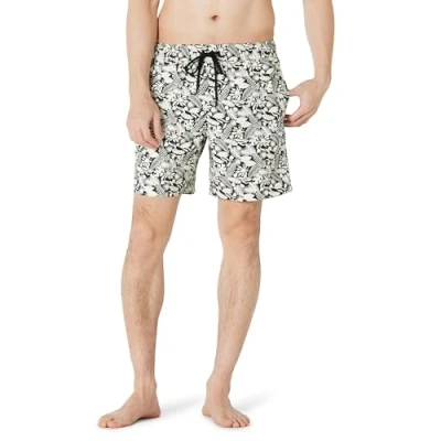 Abbildung von Amazon Essentials Herren Badehose, Schnell Trocknend, 18 cm, Schwarz Elfenbein Tropische Blätter, M