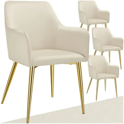 Abbildung von tectake® 4er Set Stuhl, Esszimmerstühle, ergonomischer Samt Stuhl Sessel, Möbel für Wohnzimmer, Armlehnstuhl Esstisch, als Küchenstuhl, Essstühle skandinavisch, Schalenstuhl modern beige