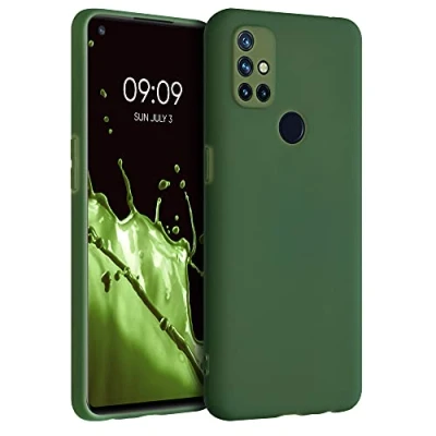 Abbildung von kwmobile Hülle kompatibel mit OnePlus Nord N10 5G weiches TPU Silikon Case Cover geeignet für kabelloses Laden Dunkelgrün