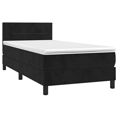 Abbildung von vidaXL Boxspringbett mit Matratze LED Polsterbett Bett Einzelbett Bettrahmen Bettgestell Lattenrost Schlafzimmerbett Hotelbett Schwarz 90x190cm Samt
