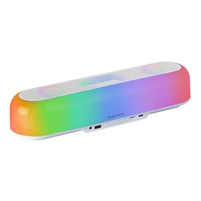 Abbildung von MARSGAMING MSB ORB, Tragbarer Lautsprecher + Soundbar 20W, Orbilight RGB 360 Beleuchtung, mit Triple Driver System, Gaming Bluetooth 5.3 / USB/MicroSD/AUX/FM, Weiß