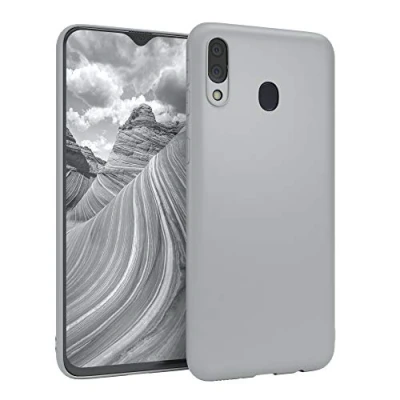 Abbildung von EAZY CASE Handyhülle Silikon mit Kameraschutz kompatibel Samsung Galaxy M20 in Hellgrau, Grau, Ultra dünn, Slimcover, Silikonhülle, Hülle, Softcase, Backcover