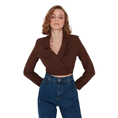 Abbildung von Trendyol Damen Ernte Plain Webstoff Jacken &amp; Westen Coat, Braun, 34 EU