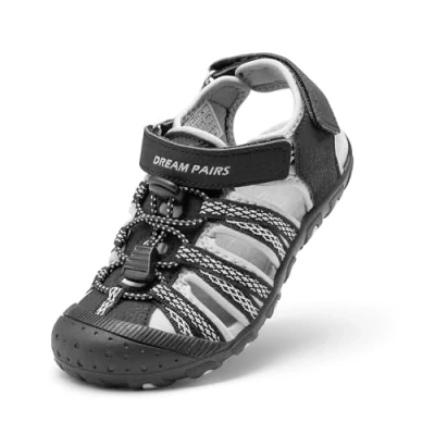 Abbildung von DREAM PAIRS Kinder Jungen und Mädchen Sandalen Outdoor Sportsandalen Strandsandalen Schwarz Klassische Klettverschluss Atmungsaktiv Verschleißfest,Size 28,Schwarz/Grau,171111 K