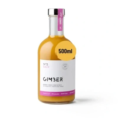 Abbildung von GIMBER Sweet Lilly Biologisches Ingwerkonzentrat 500ml Alkoholfreies Bio Getränk aus ein mix von Ingwer, Passionsfrucht, Ananas und Kurkuma Premium Ingwer Essenz