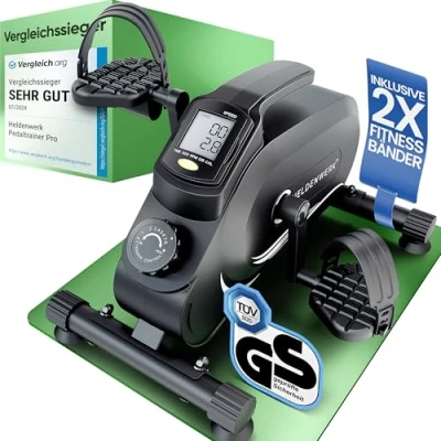 Abbildung von HELDENWERK Pedaltrainer PRO Set TÜV/GS geprüft Vergleichssieger extra leise &amp; gelenkschonend inkl. Befestigungsband Arm und Beintrainer für Zuhause Senioren Pedal Trainer, Heimtrainer