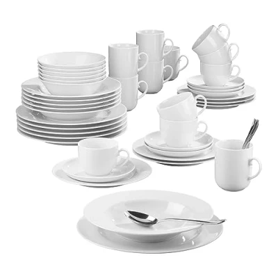 Abbildung von Seltmann Weiden Kombiservice &quot;Geschirr Set, 42 Teile, Rondo/Liane Weiß&quot;, (Set, tlg., je6x Frühstücks ,Speise ,Suppenteller,Dessertschale,Kaffeetasse,Becher), neutral/weiss, Made in Germany