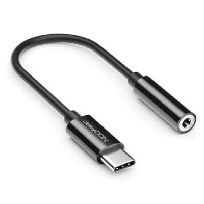 Abbildung von deleyCON USB C auf 3,5mm Audio Adapter DAC Chip &amp; TRRS Typ Stecker zu Klinkenbuchse Kompatibel mit Smartphones, Tablets, Headsets, Lautsprechern Schwarz