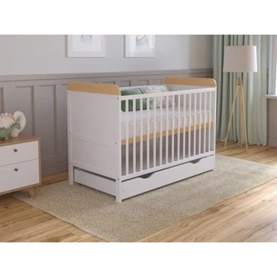 Abbildung von Love For Sleep Babybett Beistellbett 120x60 cm mit Schublade &amp; Matratze Kinderbett Baby Bett Holz Weiß Kiefer, Komplett Set Mitwachsend Gitterbett
