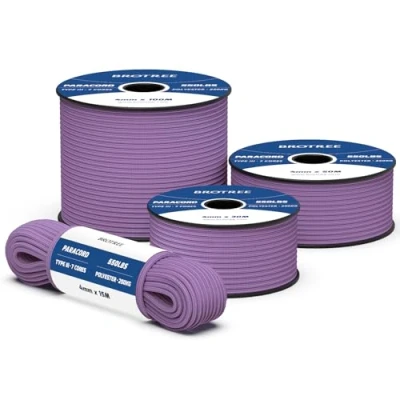 Abbildung von Brotree 550 Paracord 4mm 30m Schnur 100% Polyester Seil Reißfest Typ III 7 Kern für Armbänder, Basteln, Outdoor, Camping, Survival Helles Lila