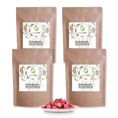 Abbildung von Getrocknete Erdbeeren 1000g gefriergetrocknete Erdbeerscheiben Premium Qualität ohne Zuckerzusatz 100% Vollfrucht Erdbeerchips Snack GreatVita