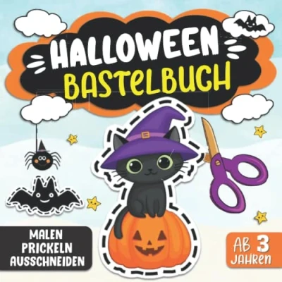Abbildung von Halloween BASTELBUCH (MALEN, PRICKELN, AUSSCHNEIDEN) AB 3 JAHREN: Das XXL Ausschneide Bastelbuch, Scheren Fähigkeiten Malbuch ... Lustiges Prickel Block...