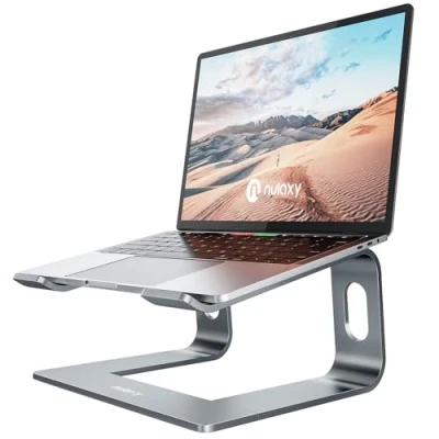 Abbildung von NULAXY Aluminium Laptop Ständer, Ergonomischer Abnehmbare Halterung für Schreibtisch mit Belüftung, Notebook Ständer Kompatibel MacBook, Dell, HP, Samsung, Lenovo, 10 16 Zoll Laptops, Grau