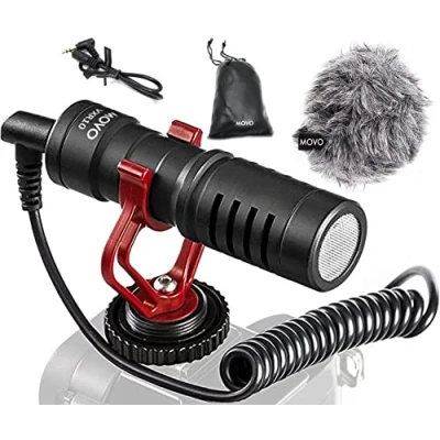 Abbildung von Movo VXR10 Universal Videomikrofon mit Vibrationsdämpfer Stoßdämpfer Schockhalterung, Tragetasche, für iPhone, Android Smartphones, Canon EOS, Nikon DSLR perfektes Kameramikrofon, Richtrohrmikrofon