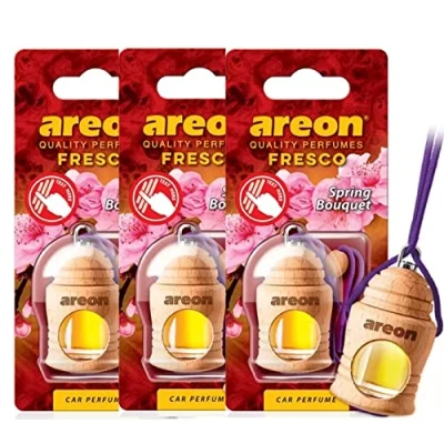 Abbildung von AREON Fresco Auto Frühlingsstrauß Blume Duft Glas Duftflakon Flakon Holz Hängend Anhänger Spiegel 4ml (Pack x 3)