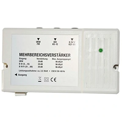 Abbildung von Eurosell DVBT DVBT2 DVBC Zubehör Fernseh Fernsehen Koax Verteiler F Stecker/Verstärker (Mehrbereichsverstärker 20dB) …