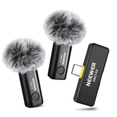 Abbildung von NEEWER Kabelloses Lavalier Mikrofon Set für USB C, omnidirektionales Kondensatormikrofon, kompatibel mit iPhone 15 Samsung Android Handys, Mini Ansteckmikrofon Geräuschunterdrückung Vlog, KM23