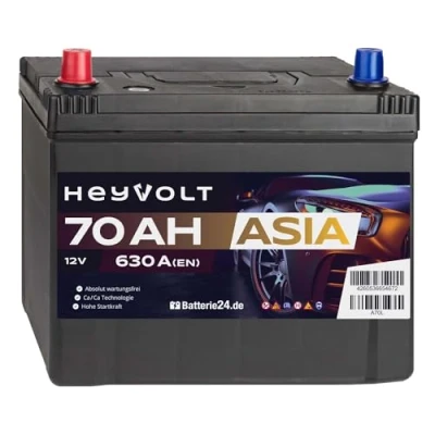 Abbildung von HeyVolt Asia Autobatterie 12V 70Ah 630A/EN Starterbatterie, absolut wartungsfrei, Pluspol Links