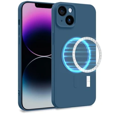 Abbildung von MyGadget Hülle für Apple iPhone 14 Plus [ kompatibel mit MagSafe ] Zweilagige Handyhülle Kameraschutz Cover Innenfutter &amp; Silikon außen Dunkel Blau