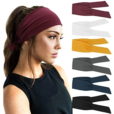 Abbildung von DRESHOW 6 Stück Damen Boho Stirnband Kopfband Haarband Haarreifen Breite Knot Yoga Sport Haarbänder Elastische Haarschmuck für Mädchen