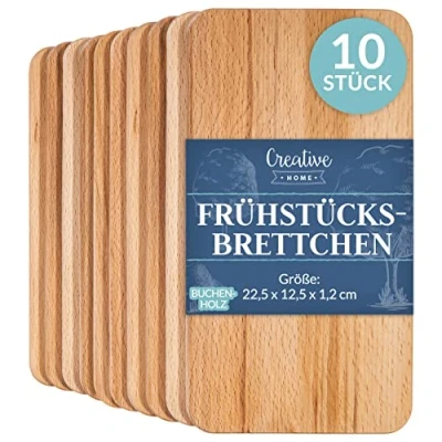 Abbildung von Creative Home Frühstücksbrett Set Frühstücksbrettchen Holz 22,5 x 12,5 1,2 cm Schneidebrett, (10 St), geölt