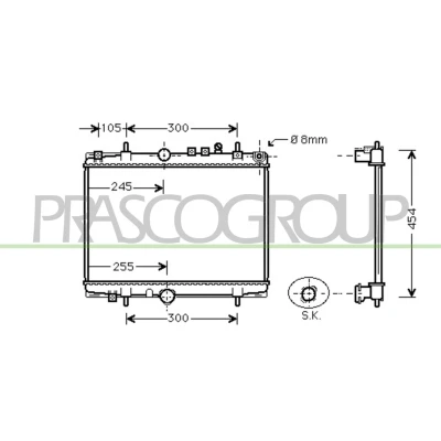 Abbildung von PRASCO CI520R004 Kühler, Motorkühlung Aluminium 380 544 23 mit Schnellkupplungen Kühlrippen mechanisch gefügt CITROËN: C5 I Schrägheck